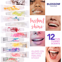 Blossom Scented Moisturizing Lip Gloss Tubes  Infused with Real Flowers  0.9 fl. oz/27ml  3 pack Gift Set  Strawberry/Raspberry/Mango
