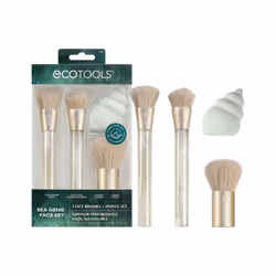 EcoTools Sea Gems Face Makeup Brush & Sponge 4 Piece Set Eco-Friendly Makeup Brushes & Makeup Sponge For Foundation Blush ...