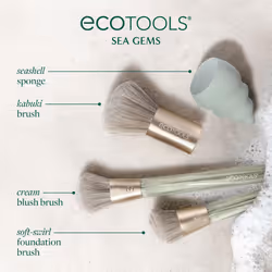 EcoTools Sea Gems Face Makeup Brush & Sponge 4 Piece Set  Eco-Friendly Makeup Brushes & Makeup Sponge  For Foundation  Blush  Contour  & Setting Powde