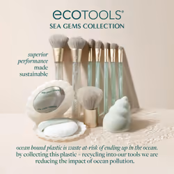 EcoTools Sea Gems Face Makeup Brush & Sponge 4 Piece Set  Eco-Friendly Makeup Brushes & Makeup Sponge  For Foundation  Blush  Contour  & Setting Powde