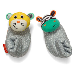 Infantino Foot Rattles  Zebra & Cheetah  Soft Baby Sock Rattles - Encourages Hand-Eye Coordination  Discovery Toy - Machine Washable