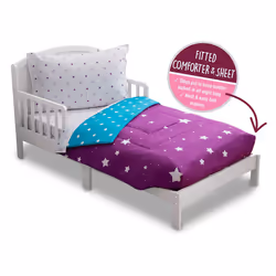 Delta Children 4 Piece Toddler Bedding Set for Girls - Reversible 2-in-1 Comforter - Includes Fitted Comforter to Keep Little Ones Snug  Bottom Sheet