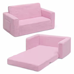 Delta Children Cozee Flip-Out Sherpa 2-in-1 Convertible Sofa to Lounger for Kids Pink