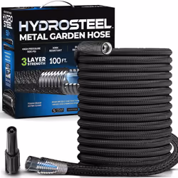 HYDROSTEEL Metal Garden Hose 100 Ft with Nozzle Water Hose 100Ft Heavy Duty 3x Layer Stainless Steel Flexible 100 Ft Garden ...