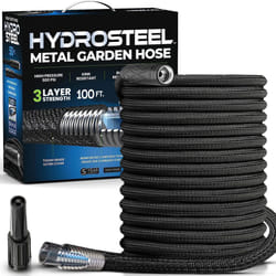 HYDROSTEEL Metal Garden Hose 100 Ft with Nozzle  Water Hose 100Ft  Heavy Duty 3x Layer Stainless Steel Flexible 100 Ft Garden Hose  Lightweight  Easy