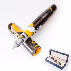 Conklin All American Fountain Pen in Yellowstone - Stub Nib Unique Yellow Brown & White Design - Ideal Gift for Calligraphe ...