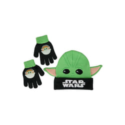 Star Wars 870474 Polyester Star Wars The Mandalorian Grogu Kids Gloves & Beanie with Ears Set, Black & Green