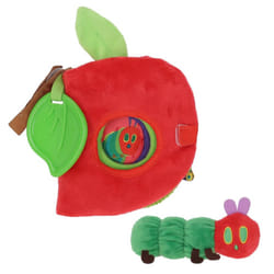 KIDS PREFERRED Eric Carle Very Hungry Caterpillar Activity Apple and Plush - Crinkle Texture Inside and Attached Leaf Teether - Hanging Loop for On Th