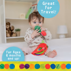 KIDS PREFERRED Eric Carle Very Hungry Caterpillar Activity Apple and Plush - Crinkle Texture Inside and Attached Leaf Teether - Hanging Loop for On Th