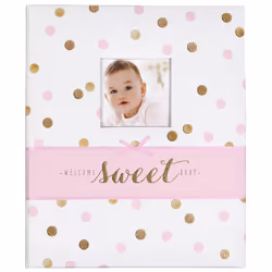 carters B2-14075 White, Pink and gold Polka Dot Baby Memory Book for girls, 60 Pages