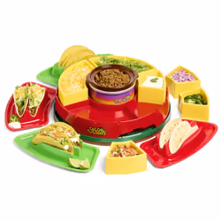 Nostalgia Taco Tuesday Heated Lazy Susan Taco Bar Serving Set for a Party with 4 Tortilla Holders, Fondue Pot for Burritos, N ...