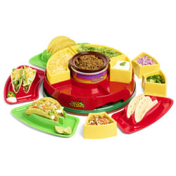 Nostalgia Taco Tuesday Heated Lazy Susan Taco Bar Serving Set for a Party with 4 Tortilla Holders, Fondue Pot for Burritos, Nachos, and Fajitas - 20 O
