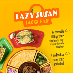 Nostalgia Taco Tuesday Heated Lazy Susan Taco Bar Serving Set for a Party with 4 Tortilla Holders, Fondue Pot for Burritos, Nachos, and Fajitas - 20 O