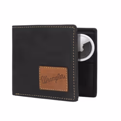 Wrangler Mens Bifold Slim RFID Blocking Wallet Genuine Leather Casual Everyday 10-20 Card Capacity with Stealth AirTag Hold ...