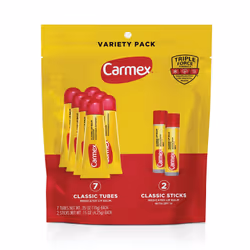 Carmex Classic Medicated Lip Balm Pack  Lip Moisturizer for Chapped Lips  9-Count Variety Pack Bag (7 Tubes  2 Sticks)