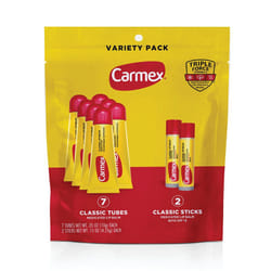 Carmex Classic Medicated Lip Balm Pack  Lip Moisturizer for Chapped Lips  9-Count Variety Pack Bag (7 Tubes  2 Sticks)