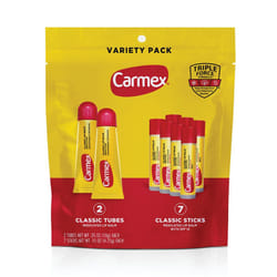 Carmex Classic Medicated Lip Balm Pack  Lip Moisturizer for Chapped Lips  9-Count Variety Pack Bag (2 Tubes  7 Sticks)