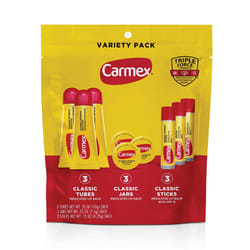 Carmex Classic Medicated Lip Balm Pack  Lip Moisturizer for Chapped Lips  9-Count Variety Pack Bag (3 Tubes  3 Sticks  3 Jars)