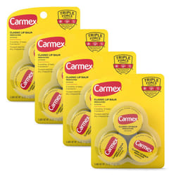 Carmex Medicated Lip Balm Jar  Lip Moisturizer for Dry  Chapped Lips  0.25 OZ - (4 Packs of 3)