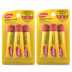 Carmex Medicated Lip Balm Tubes  Lip Moisturizer for Dry  Chapped Lips  0.35 OZ - (2 Packs of 3)
