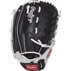 Rawlings Shut Out Series Youth Softball Glove  12.5 inch  Basket Web  Right Hand Throw  Black/White