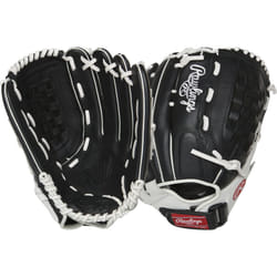 Rawlings Shut Out Series Youth Softball Glove  13 inch  Basket Web  Right Hand Throw (RSO130BW-3/0 13 BSK/FLCV)  Black/White