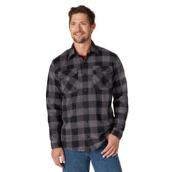 Wrangler Authentics Men's Long Sleeve Heavyweight Fleece Shirt Gray Buffalo Plaid Medium