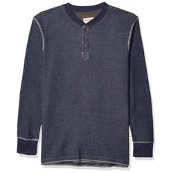 Wrangler Authentics Men's Long Sleeve Waffle Henley, Mood Indigo, X-Large