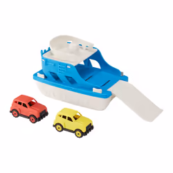 Amazon Basics Ferry Boat with 2 Mini Cars Bathtub Toy for Kids Ages 2 and Up Blue Small