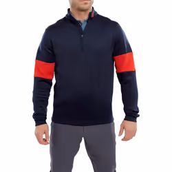 Footjoy Mens Ribbed Chill-Out XP Stretch Fabric Fleece Lined Golf Sweater - M, Navy/Bright Red
