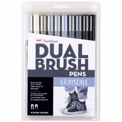 Tombow 56171 Dual Brush Pen Art Markers Grayscale 10-Pack. Blendable