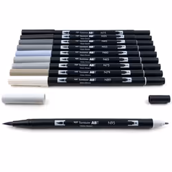 Tombow 56171 Dual Brush Pen Art Markers  Grayscale  10-Pack. Blendable