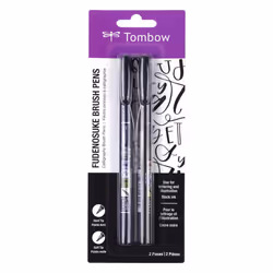 Tombow 62038 Fudenosuke Brush Pen  2-Pack. Soft and Hard Tip Fudenosuke Brush Pens for Calligraphy and Art Drawings
