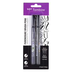Tombow 62038 Fudenosuke Brush Pen  2-Pack. Soft and Hard Tip Fudenosuke Brush Pens for Calligraphy and Art Drawings
