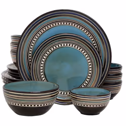 gibson Elite caf Versailles 16 Piece Double Bowl Dinnerware Set  Blue(D0102H52RXV)