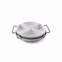 Gibson 92605.05 Gracious Fine Ceramic Dining Four Section Tray Set with Metal Rack, White