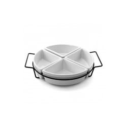 Gibson 92605.05 Gracious Fine Ceramic Dining Four Section Tray Set with Metal Rack, White