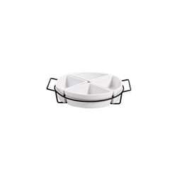 Gibson Elite Gracious Dining Dinnerware  4Section Tray Set with Metal Rack  White