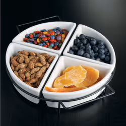 Gibson Elite Gracious Dining Dinnerware  4Section Tray Set with Metal Rack  White