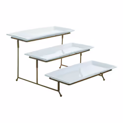 Gibson 3 Tiered Platter Stand with Rectangle Plates Appetizer Serving Tray Dessert Display for Tea Party Brunch Decor Hom ...