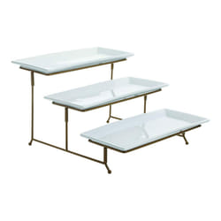 Gibson 3 Tiered Platter Stand with Rectangle Plates  Appetizer Serving Tray  Dessert Display for Tea Party  Brunch Decor  Home Entertaining  Perfect f