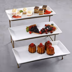 Gibson 3 Tiered Platter Stand with Rectangle Plates  Appetizer Serving Tray  Dessert Display for Tea Party  Brunch Decor  Home Entertaining  Perfect f