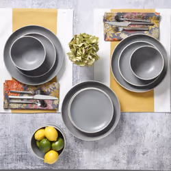 Gibson Home Rockaway 12Piece Dinnerware Set Service for 4  Grey Matte