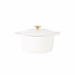 Crockpot 137365.02 6 qt. Artisan Enameled Cast Iron Dutch Oven with Gold Handle, Matte Linen