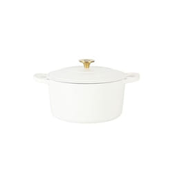 Crockpot 137365.02 6 qt. Artisan Enameled Cast Iron Dutch Oven with Gold Handle, Matte Linen