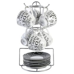 gibson Home Expressions Espresso Porcelain Saucer Set  13Pc cups Stand  WhiteBlack
