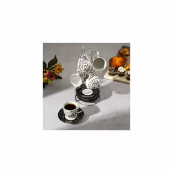 gibson Home Expressions Espresso Porcelain Saucer Set  13Pc cups Stand  WhiteBlack
