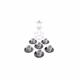 gibson Home Expressions Espresso Porcelain Saucer Set  13Pc cups Stand  WhiteBlack
