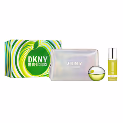 DKNY Be Delicious Eau de Parfum 3 Piece Gift Set For Women - Perfume Spray 3.4 Fl. Oz. Fragrance Mist 4.2 Fl. Oz. & Pouch