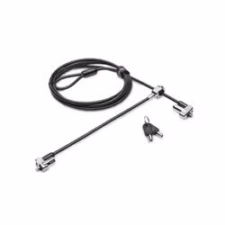 Kensington N17 Keyed Dual Head Laptop Lock for Wedge-Shaped Slots, 1.83 m, Kensington, Key, Carbon steel, Black, Silver